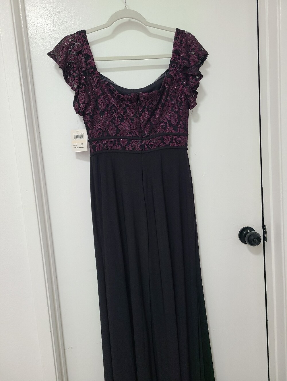 Night Way Collections Black Maxi Dress with Plum Lace Bodice - Picture 4 of 6